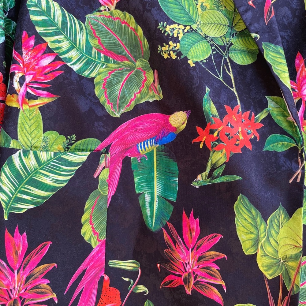 SOLD ๐ MANGO Tropical Parrot Butterfly Floral Oversized Satin Blazer XS - Picture 4 of 15